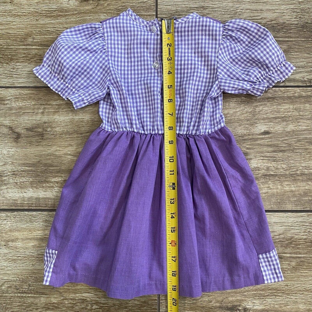 Vintage Sears Dress Baby Girl 4 Toddler Purple White Checkered USA Made Smocked - Picture 8 of 10